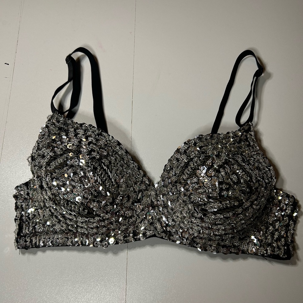 Sparkly sequined bra. Size youth XL but fits like a 32 A
